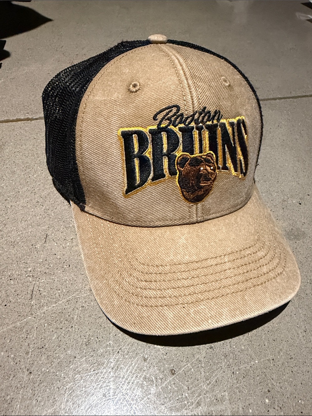 Boston Bruins Tan and Black Trucker Hat